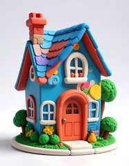 Playful, colorful clay house model with whimsical details