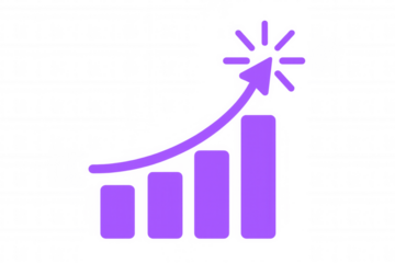 Purple bar chart icon illustrating growth, financial progress, business success, marketing and data analytics