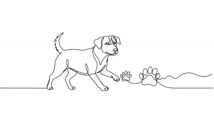 Dog walking one line drawing
