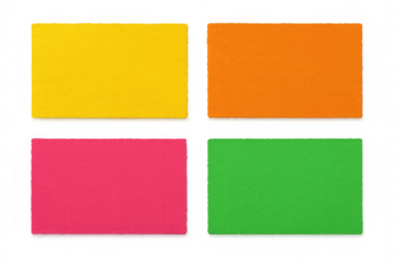 Colorful rectangle felt fabric swatches presenting vibrant palette with textile texture on transparent background