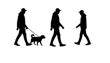 Man walking with dog silhouette vector isolated on white background
