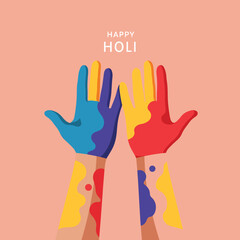 Obraz premium Vector Illustration of Hands in Bright Colors Celebrating Holi Festival in Modern Minimalist Style