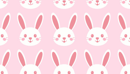 Adorable Bunny Pattern Seamless Repeat of Cute Rabbit Faces on a Pink Background