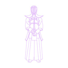 Line art illustration of a person in Kendo uniform