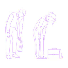 Line art illustration of an exhausted office worker