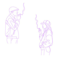 Line art illustration of the upper body of a person smoking