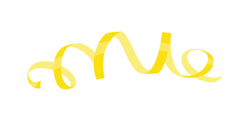 Yellow serpentine streamer isolated on white background. Vector cartoon flat illustration.