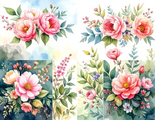 Watercolor floral bouquets