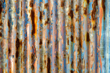 Rusty Metal Surface with Colorful Stripes and Textures