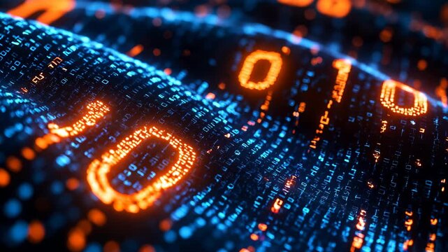 Future futuristic blue and gold digital binary particle flowing light-sensitive effect technology background