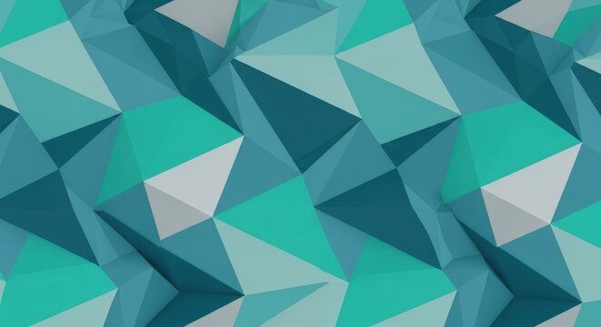 A seamless geometric pattern composed of interlocking triangles in various shades of blue and teal, creating a modern, abstract background. - Powered by Adobe