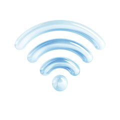 Light blue, glassy wifi signal icon.  Three wavy lines, a central, rounded, glassy dot