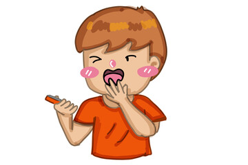 A boy are happy with his phone 