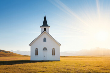 교회, 성당, 십자가, 초원, 언덕, 동산