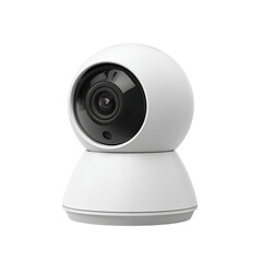 White spherical security camera.  Compact, rounded design with a lens