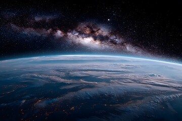 Fototapeta premium Dark, starry sky above Earth.