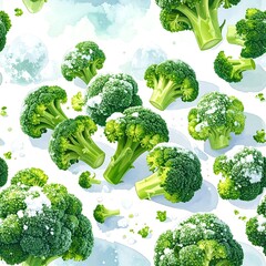Fresh broccoli florets with a frost effect
