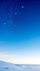 Fototapeta premium Glittering scratchy dawn Tanabata starry azure sky over blue mountain horizon, a symbolic landscape of hope and transformation