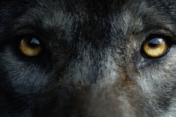 An intense close-up of wolf eyes, staring directly at the viewer, with a captivating gaze