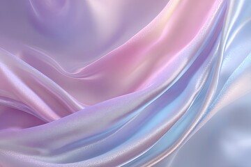 Obraz premium Softly draped pastel fabric with iridescent sheen, flowing in gentle waves, exhibiting a gradient of light purple, pink, and blue hues