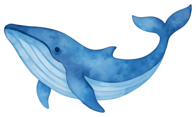 Watercolor humpback whale sticker transparent background soft wash texture clean outline center composition high resolution commercial safe isolated PNG