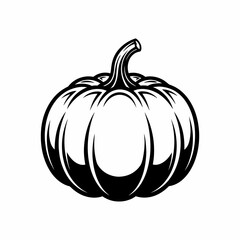 Monochrome pumpkin illustration with detailed stem and ridges.