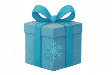 Blue christmas gift box with snowflake motif and ribbon bow, celebrating winter holidays, present concept