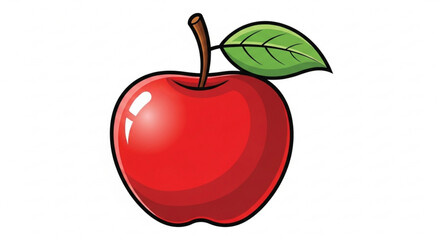 Red apple illustration with leaf vector graphic for healthy eating and fruit design projects use, isolated