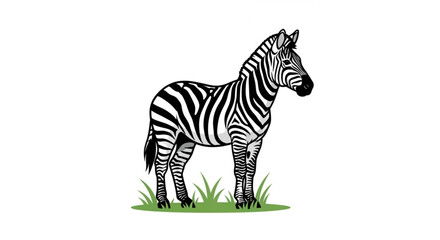 Naklejka premium Zebra illustration black and white stripes standing in grass wildlife animal african safari zoo drawing art 100