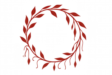 Red leaves and branches forming a circular wreath. This decorative floral element provides a botanical frame or border