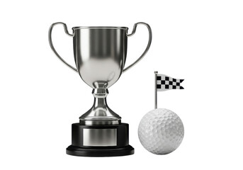 Isolated Golf Championship Award, Silver Trophy, Golf Ball, Flag, Winner, Sport Tournament