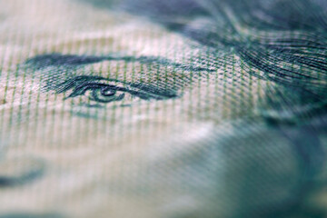 Close-Up View of Intricate Details on Paper Currency Face