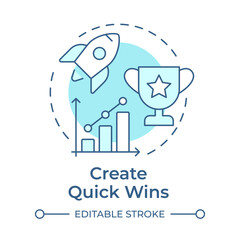Create quick wins soft blue concept icon. Achieving visible successes. Kotter change management model. Round shape line illustration. Abstract idea. Graphic design. Easy to use in presentation