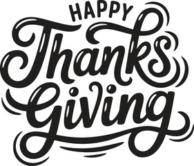 happy thanksgiving typography design. festive hand lettering greeting text celebration vector illustration