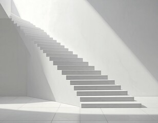 White minimalist staircase in a sunlit room