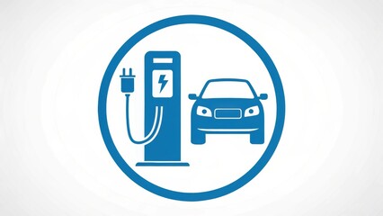 EV Icon Electric car charging station icon with a vehicle silhouette in blue.