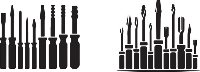 Black tools collection screwdrivers chisels