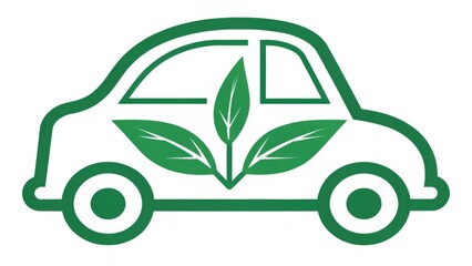 EV Icon Green car logo featuring leaves, symbolizing eco-friendliness and sustainability in transportation.