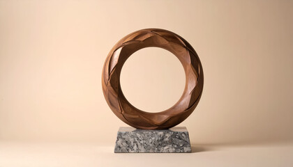 Modern Abstract Wooden Sculpture with Intersecting Rings