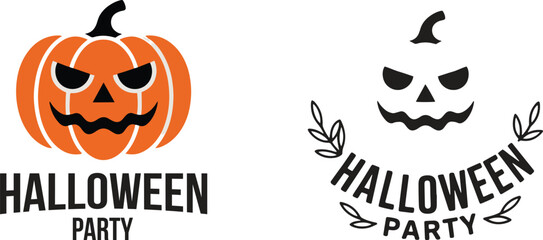 halloween party design. angry pumpkin jack o lantern and spooky pumpkin face vector illustration