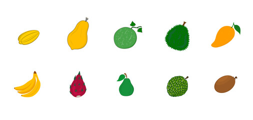 set of tropical fruit vector