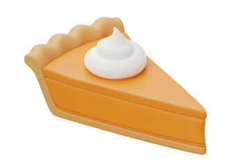Isolated slice of pumpkin pie with whipped cream for Thanksgiving holiday dessert time
