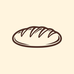 A minimalist brown line art illustration of a rustic loaf of bread on a light cream background.