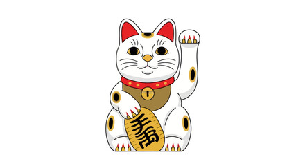 Vector illustration of Maneki Neko, a traditional Japanese lucky charm, symbolizing good fortune and prosperity. Used for cultural promotions and festive decorations.
