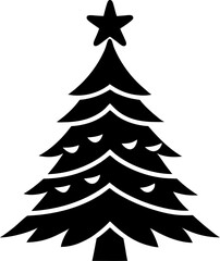 Christmas tree with star on top  silhouette  vector black , white background 