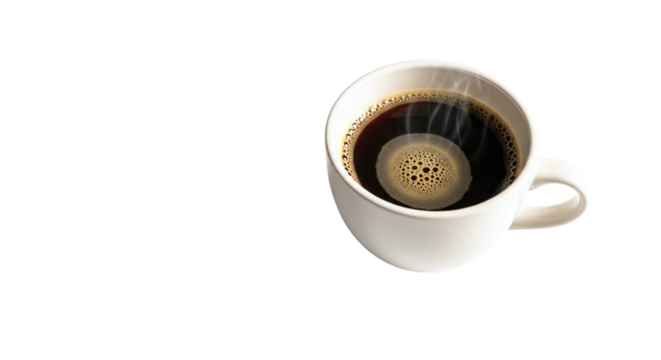 A cup of black coffee with steam rising, isolated on transparent background a simple and classic way to start the day with a caffeine boost