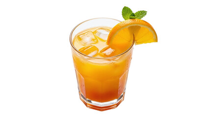Invigorating orange cocktail isolated on transparent background, garnished with a slice of orange and mint, perfect for a zesty and refreshing summer beverage