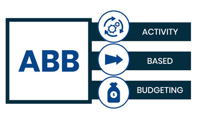 ABB Activity-based budgeting concept acronym. Concept with keyword, people and icons. Flat vector illustration. Isolated on white.