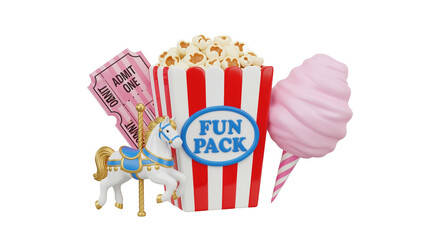Fun pack with popcorn, ticket, and candy