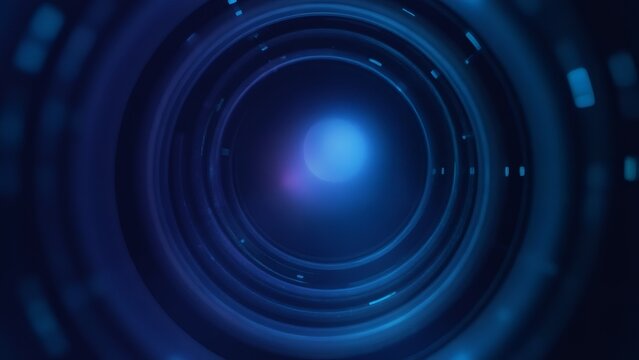 Abstract blue tunnel with futuristic light effect in a dark background.